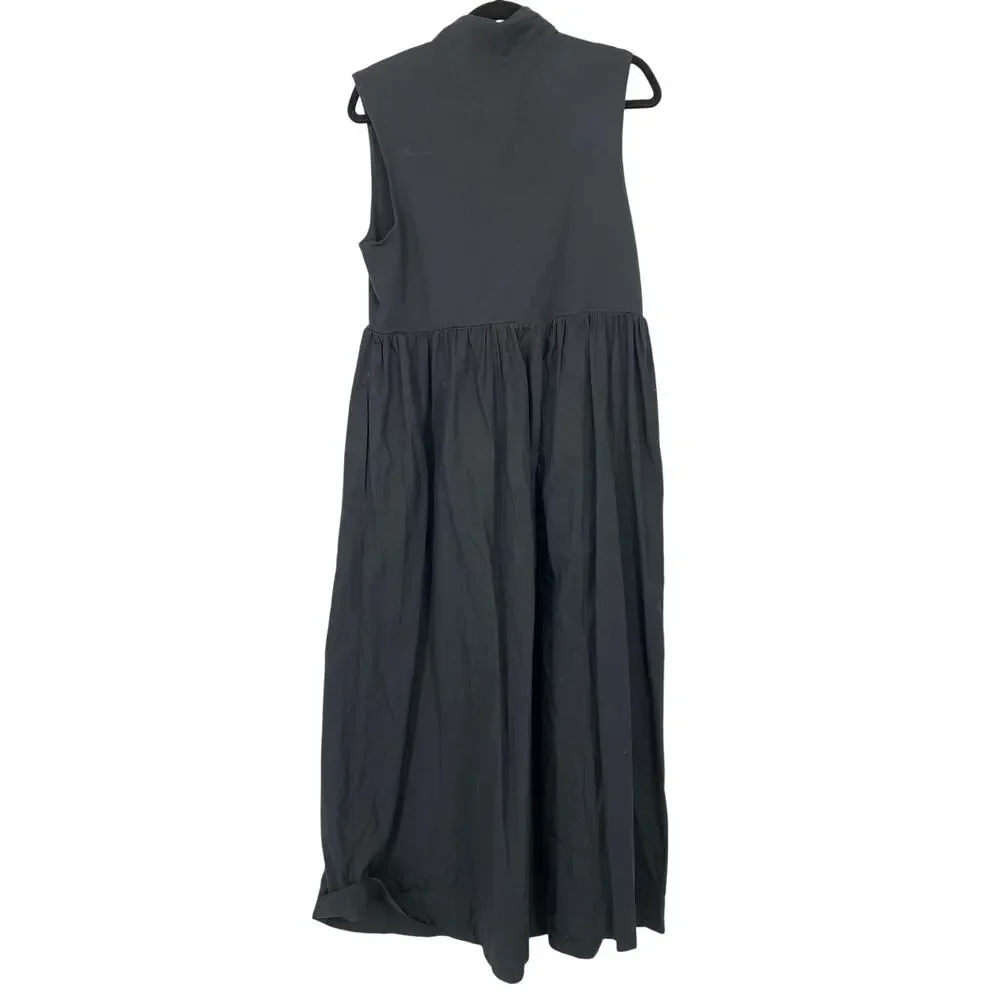 J.Crew Mock Neck Midi Dress Womens Size Large Black Sleeveless A-Line